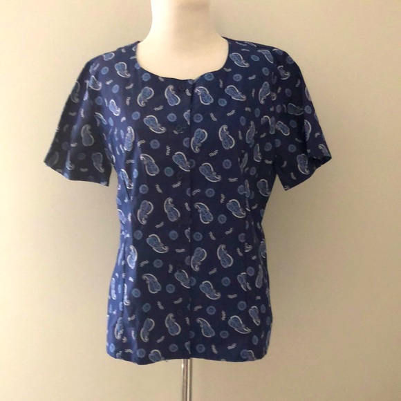 Vintage Pendleton Navy Blue Paisley Button Down Smock Shirt size 10P - Picture 1 of 9